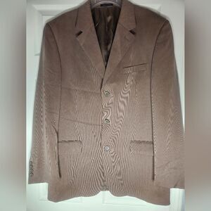 Alfani for Macy's L Tan 100% SILK Angel Spagetti Striped 3 Buttons Men's Blazer